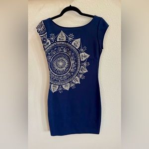 Desigual Blue Mandala Fitted Knit Cleopatra Dress Size S